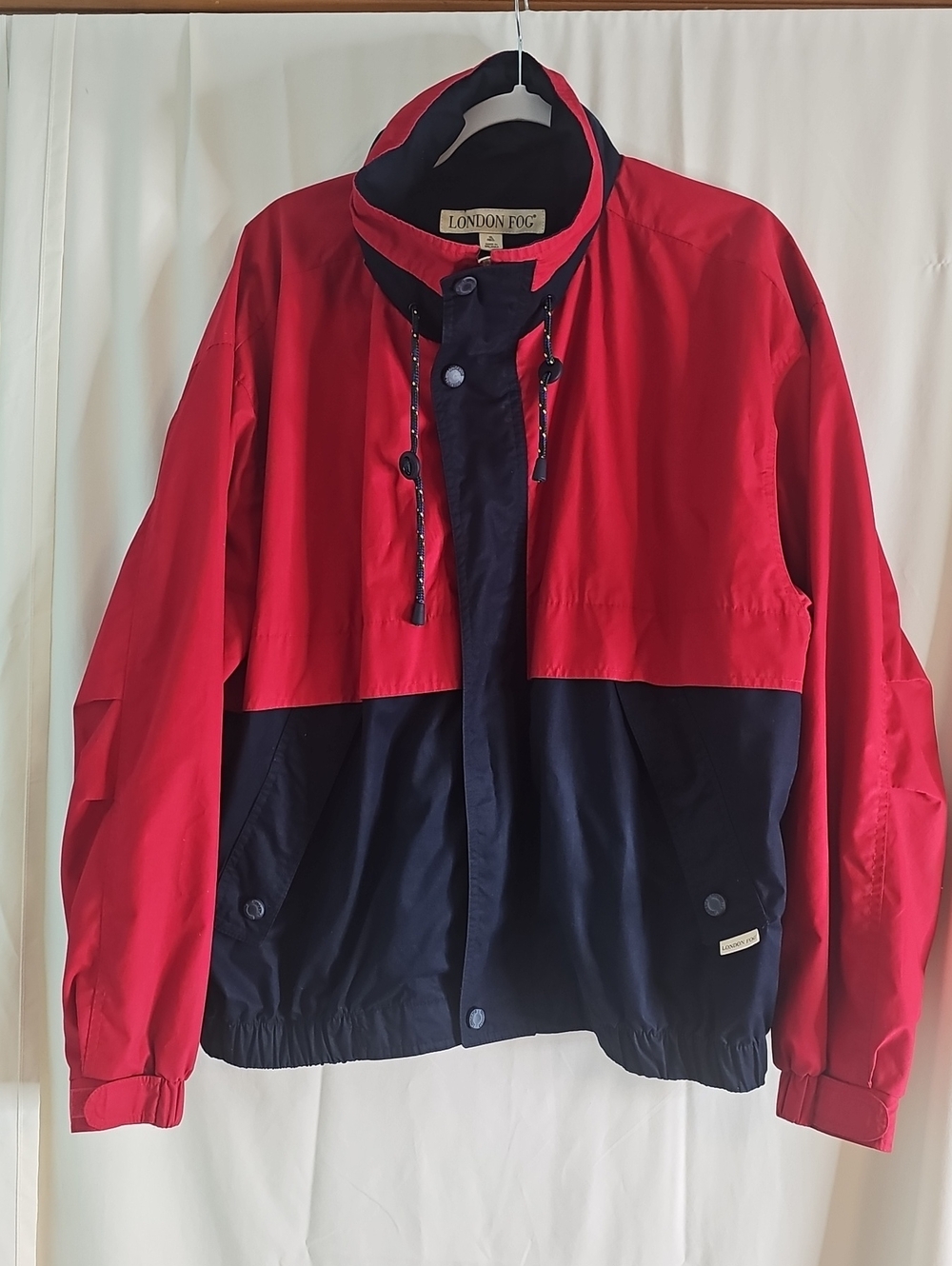 London Fog Men's Red and Navy Colorblock Windbreaker Shell